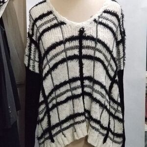 Vintage Havana Oversized Cozy Black White Windowpane Sweater Small